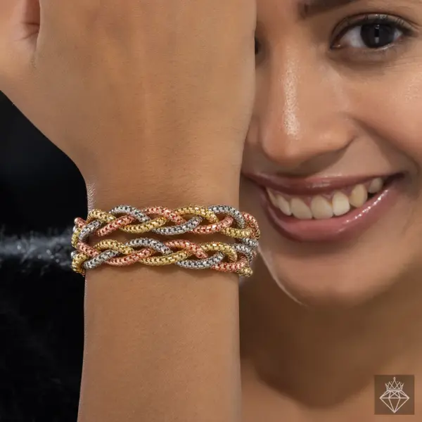 Mixed Metal Textured Interlocking Statement Necklace cum bracelet