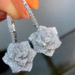 silver plated anti tarnish american diamond studded floral rose themed drop earrings