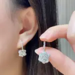 silver plated anti tarnish american diamond studded floral rose themed drop earrings