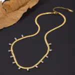 gold plated stainless steel anti tarnish snake chain gold stone studded necklace