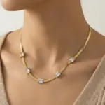gold plated stainless steel anti tarnish snake chain white emerald studded necklace