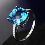 silver plated anti tarnish american diamond crushed ice cut navy blue square finger ring