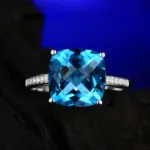 silver plated anti tarnish american diamond crushed ice cut navy blue square finger ring