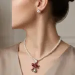 Pearl Strand Necklace Set with Ruby & Grey Pearl Pendant