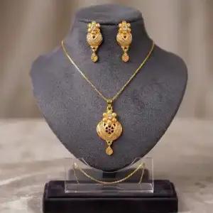 Premium Gold-Tone Filigree Floral Pendant Necklace Set with Earrings