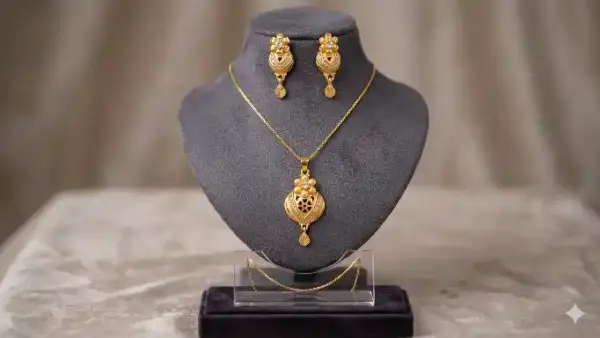 Premium Gold-Tone Filigree Floral Pendant Necklace Set with Earrings