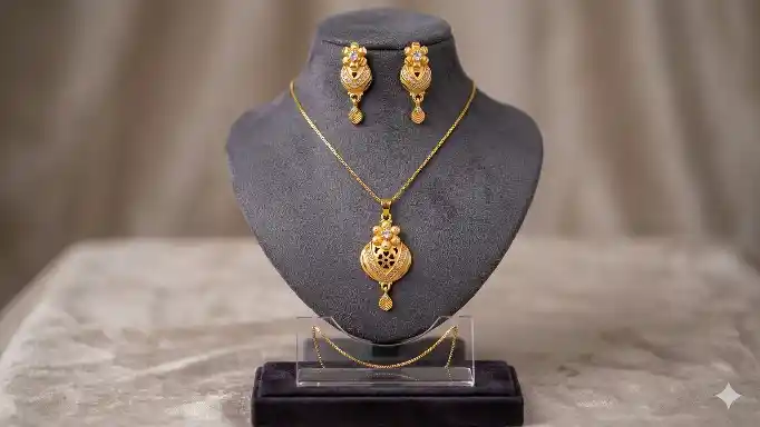 Premium Gold-Tone Filigree Floral Pendant Necklace Set with Earrings