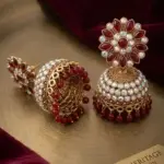 Heritage Deep Red & Crystal Floral Jhumka Earrings