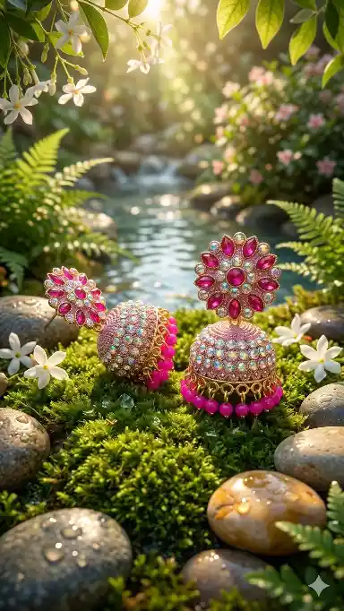 Royal Magenta Stone & Crystal Statement Jhumkas