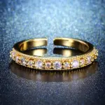 gold plated crystal studded contemporary adjustable round finger ring