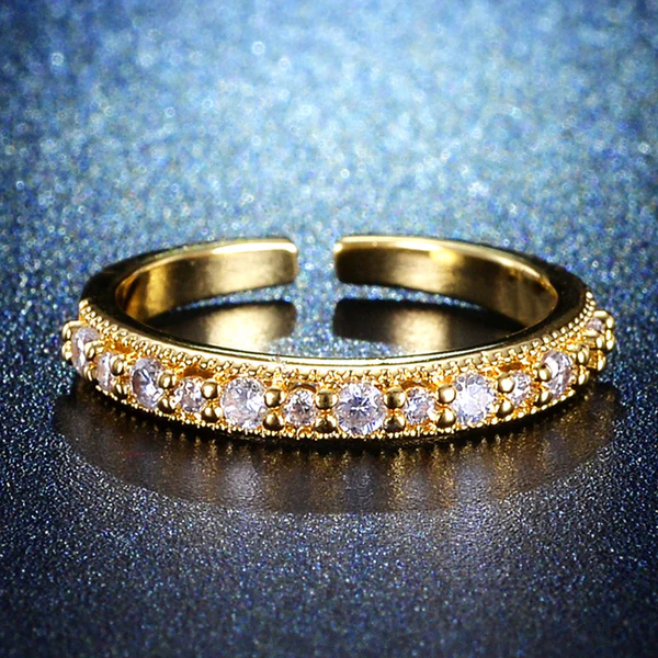 gold plated crystal studded contemporary adjustable round finger ring