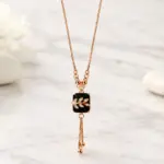 anti tarnish rose gold black square pendant with cz leaf