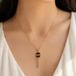 anti tarnish rose gold black square pendant with cz leaf