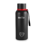 cello duro kent insulated stainless steel flask water bottle for daily use 750 ml, black| isi certified double wall vacuum insulated 24 hours hot & cold thermos water bottle for office, gym & travel