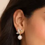 korean fashion organic molten gold pearl grid studs