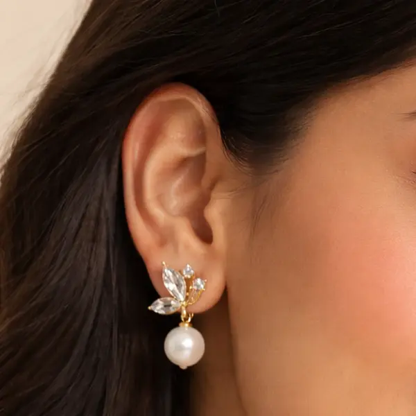 korean fashion organic molten gold pearl grid studs