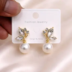 korean fashion organic molten gold pearl grid studs