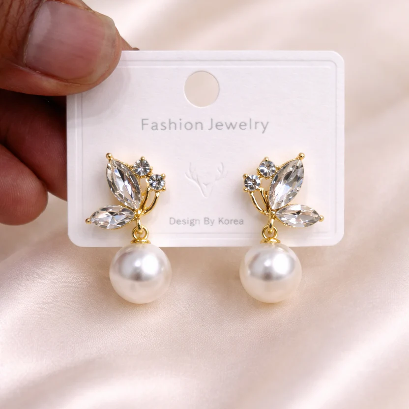 korean fashion organic molten gold pearl grid studs