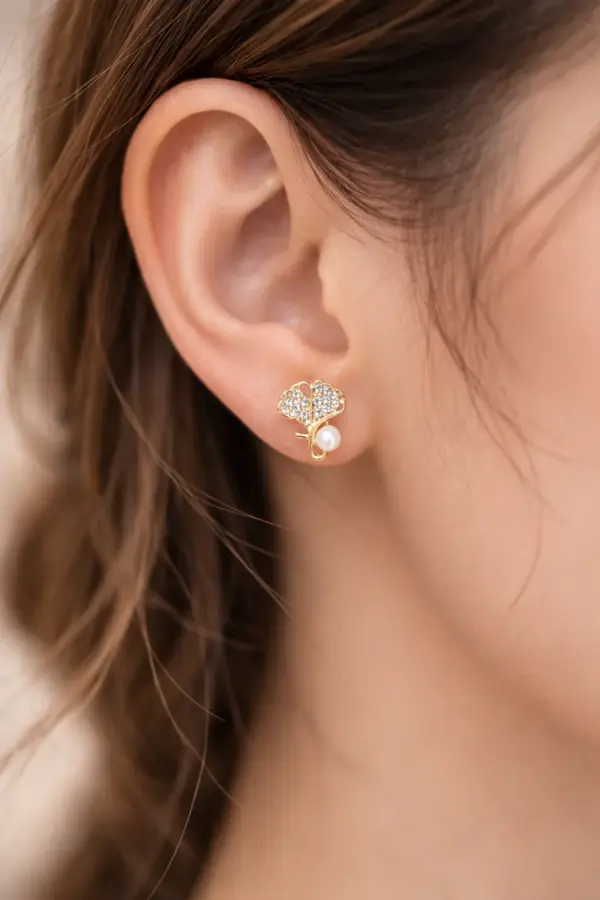 korean fashion organic molten gold pearl grid studs
