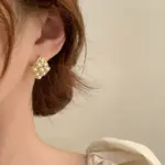 korean fashion organic molten gold pearl grid studs